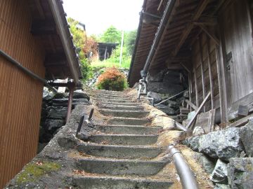 階段を見上げる